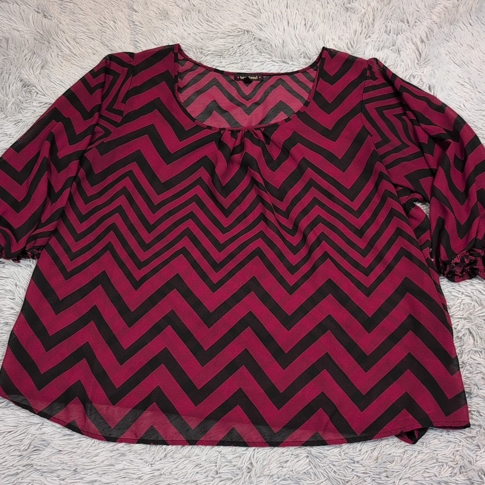 Heartsoul Shirt Womens 3X Blouse Sheer Top Lightweight Casual Chevron Preppy